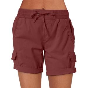 ANRABESS Womens Summer Shorts 2025 Dressy Casual Hiking Cargo Shorts Trendy Outdoor Outfits 6 Pockets(Deep Red)