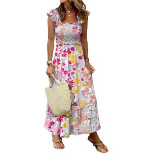 ANRABESS Womens Summer Sleeveless Maxi Dress Square Neck Smocked Boho Casual Ruffle Strap Flowy A-Line Long Beach Sundress(Multicolour Floral)