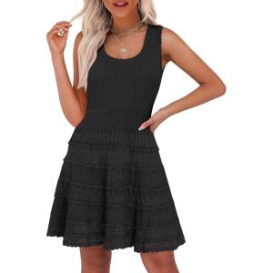 ANRABESS Womens Sundress Beach Vacation Mini Tank Dresses Summer Casual Crochet Knit Scoop Neck Sleeveless Dress(Black)