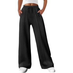 ANRABESS Womens Sweatpants Wide Leg Casual Loose Baggy Lounge Travel Pants 2025 Fall Drawstring Joggers with Pockets(Black)