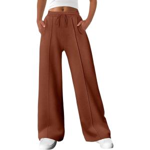 ANRABESS Womens Sweatpants Wide Leg Casual Loose Baggy Lounge Travel Pants 2025 Fall Drawstring Joggers with Pockets(Burnt Brown)