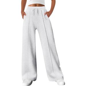 ANRABESS Womens Sweatpants Wide Leg Casual Loose Baggy Lounge Travel Pants 2025 Fall Drawstring Joggers with Pockets(Light Grey)