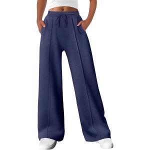 ANRABESS Womens Sweatpants Wide Leg Casual Loose Baggy Lounge Travel Pants 2025 Fall Drawstring Joggers with Pockets(Navy Blue)
