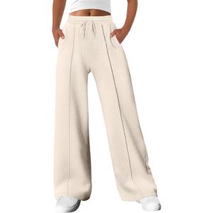 ANRABESS Womens Sweatpants Wide Leg Casual Loose Baggy Lounge Travel Pants 2025 Fall Drawstring Joggers with Pockets(Parchment)
