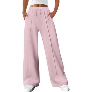 ANRABESS Womens Sweatpants Wide Leg Casual Loose Baggy Lounge Travel Pants 2025 Fall Drawstring Joggers with Pockets(Pink)