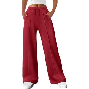 ANRABESS Womens Sweatpants Wide Leg Casual Loose Baggy Lounge Travel Pants 2025 Fall Drawstring Joggers with Pockets(Red)