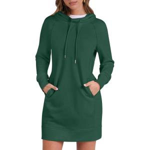 ANRABESS Womens Sweatshirt Dress Long Sleeve Hoodies Mini Dresses Fleece Casual Hoodie with Pockets 2025 Fall Fashion(Green)