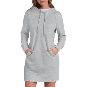 ANRABESS Womens Sweatshirt Dress Long Sleeve Hoodies Mini Dresses Fleece Casual Hoodie with Pockets 2025 Fall Fashion(Grey)