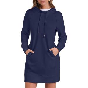 ANRABESS Womens Sweatshirt Dress Long Sleeve Hoodies Mini Dresses Fleece Casual Hoodie with Pockets 2025 Fall Fashion(Navy Blue)