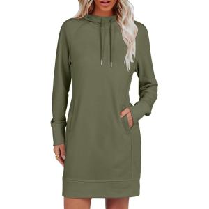 ANRABESS Womens Sweatshirt Dress Long Sleeve Hoodies Mini Dresses Fleece Casual Hoodie with Pockets 2025 Fall Fashion(Olive Drab)