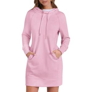 ANRABESS Womens Sweatshirt Dress Long Sleeve Hoodies Mini Dresses Fleece Casual Hoodie with Pockets 2025 Fall Fashion(Pink)