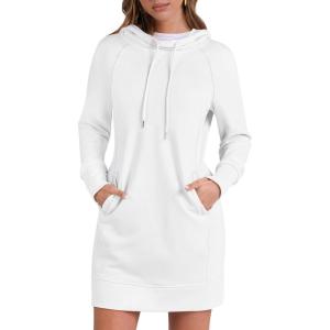 ANRABESS Womens Sweatshirt Dress Long Sleeve Hoodies Mini Dresses Fleece Casual Hoodie with Pockets 2025 Fall Fashion(White)