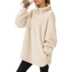 ANRABESS Women’s Sweatshirt Sherpa Fuzzy Fleece Zip Up Hoodies Cozy Pullover Soft Sweaters Tops 2025 Fall Trendy Clothes(Apricot)