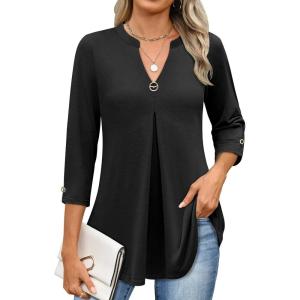 ANRABESS Womens Tops 3/4 Length Sleeve Shirts Business Casual Dressy Blouses 2025 Fall Work Tunic Tee TShirts Office Outfits(Black)