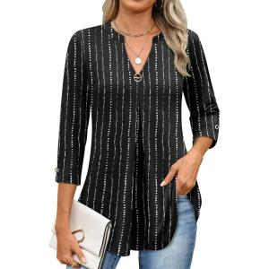 ANRABESS Womens Tops 3/4 Length Sleeve Shirts Business Casual Dressy Blouses 2025 Fall Work Tunic Tee TShirts Office Outfits(Black White Strip)
