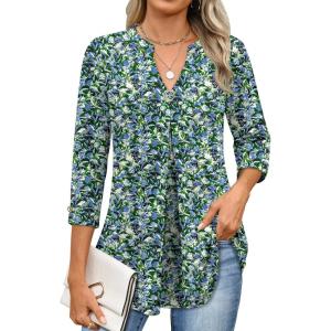ANRABESS Womens Tops 3/4 Length Sleeve Shirts Business Casual Dressy Blouses 2025 Fall Work Tunic Tee TShirts Office Outfits(Blue Green Floral)