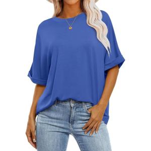 ANRABESS Womens Tops Oversized T Shirts Short Sleeve Crewneck Summer Casual Loose Basic Tee Shirt 2025 Trendy Fashion Clothes(Bright Blue)