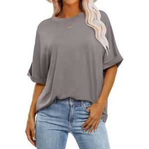 ANRABESS Womens Tops Oversized T Shirts Short Sleeve Crewneck Summer Casual Loose Basic Tee Shirt 2025 Trendy Fashion Clothes(Brown)