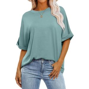 ANRABESS Womens Tops Oversized T Shirts Short Sleeve Crewneck Summer Casual Loose Basic Tee Shirt 2025 Trendy Fashion Clothes(Cadet Blue)