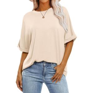 ANRABESS Womens Tops Oversized T Shirts Short Sleeve Crewneck Summer Casual Loose Basic Tee Shirt 2025 Trendy Fashion Clothes(Cream)