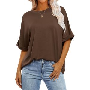 ANRABESS Womens Tops Oversized T Shirts Short Sleeve Crewneck Summer Casual Loose Basic Tee Shirt 2025 Trendy Fashion Clothes(Dark Brown)