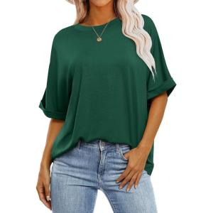 ANRABESS Womens Tops Oversized T Shirts Short Sleeve Crewneck Summer Casual Loose Basic Tee Shirt 2025 Trendy Fashion Clothes(Dark Green)