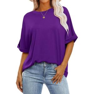 ANRABESS Womens Tops Oversized T Shirts Short Sleeve Crewneck Summer Casual Loose Basic Tee Shirt 2025 Trendy Fashion Clothes(Dark Purple)