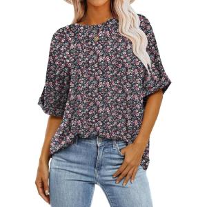 ANRABESS Womens Tops Oversized T Shirts Short Sleeve Crewneck Summer Casual Loose Basic Tee Shirt 2025 Trendy Fashion Clothes(Floral Black)