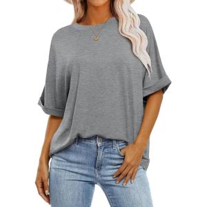 ANRABESS Womens Tops Oversized T Shirts Short Sleeve Crewneck Summer Casual Loose Basic Tee Shirt 2025 Trendy Fashion Clothes(Gray)
