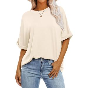 ANRABESS Womens Tops Oversized T Shirts Short Sleeve Crewneck Summer Casual Loose Basic Tee Shirt 2025 Trendy Fashion Clothes(Light Apricot)