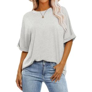 ANRABESS Womens Tops Oversized T Shirts Short Sleeve Crewneck Summer Casual Loose Basic Tee Shirt 2025 Trendy Fashion Clothes(Light Gray)