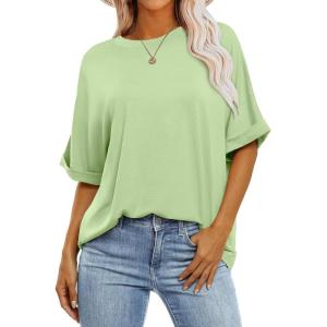 ANRABESS Womens Tops Oversized T Shirts Short Sleeve Crewneck Summer Casual Loose Basic Tee Shirt 2025 Trendy Fashion Clothes(Light Green)