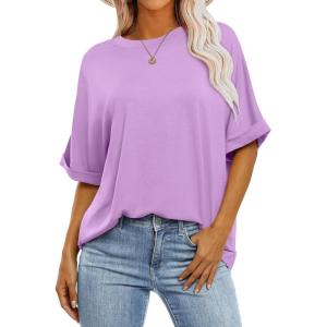 ANRABESS Womens Tops Oversized T Shirts Short Sleeve Crewneck Summer Casual Loose Basic Tee Shirt 2025 Trendy Fashion Clothes(Lilac)