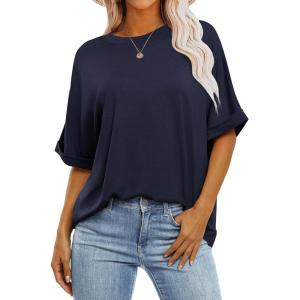 ANRABESS Womens Tops Oversized T Shirts Short Sleeve Crewneck Summer Casual Loose Basic Tee Shirt 2025 Trendy Fashion Clothes(Navy Blue)