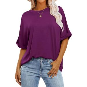 ANRABESS Womens Tops Oversized T Shirts Short Sleeve Crewneck Summer Casual Loose Basic Tee Shirt 2025 Trendy Fashion Clothes(Purple)