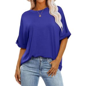 ANRABESS Womens Tops Oversized T Shirts Short Sleeve Crewneck Summer Casual Loose Basic Tee Shirt 2025 Trendy Fashion Clothes(Royal Blue)