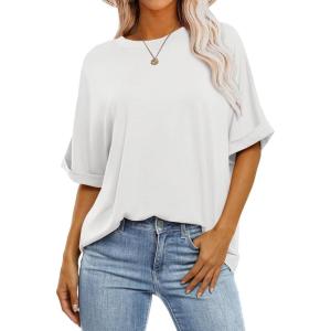 ANRABESS Womens Tops Oversized T Shirts Short Sleeve Crewneck Summer Casual Loose Basic Tee Shirt 2025 Trendy Fashion Clothes(White)