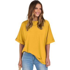 ANRABESS Womens Tops Oversized T Shirts Short Sleeve Crewneck Summer Casual Loose Basic Tee Shirt 2025 Trendy Fashion Clothes(Yellow)