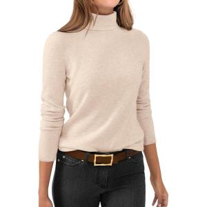 ANRABESS Womens Turtleneck Long Sleeve Sweater Tops Casual Soft Knit Fit Lightweight Basic Pullover 2025 Fall Work Outfits(Parchment)