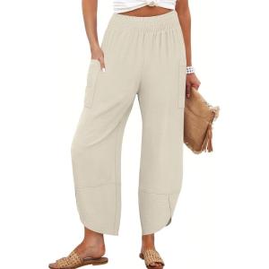 ANRABESS Womens Wide Leg Palazzo Capri Pants 2025 Summer Casual Loose High Waisted Lounge Flowy Cropped Beach Work Trousers(Apricot)