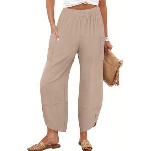 ANRABESS Womens Wide Leg Palazzo Capri Pants 2025 Summer Casual Loose High Waisted Lounge Flowy Cropped Beach Work Trousers(Beige)