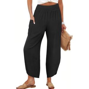ANRABESS Womens Wide Leg Palazzo Capri Pants 2025 Summer Casual Loose High Waisted Lounge Flowy Cropped Beach Work Trousers(Black)
