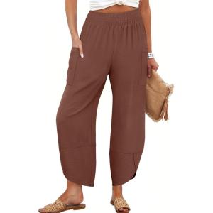 ANRABESS Womens Wide Leg Palazzo Capri Pants 2025 Summer Casual Loose High Waisted Lounge Flowy Cropped Beach Work Trousers(Brown Red)