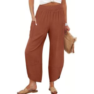 ANRABESS Womens Wide Leg Palazzo Capri Pants 2025 Summer Casual Loose High Waisted Lounge Flowy Cropped Beach Work Trousers(Caramel)