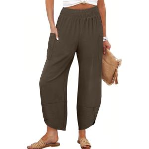 ANRABESS Womens Wide Leg Palazzo Capri Pants 2025 Summer Casual Loose High Waisted Lounge Flowy Cropped Beach Work Trousers(Coffee)