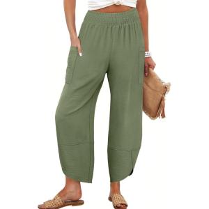 ANRABESS Womens Wide Leg Palazzo Capri Pants 2025 Summer Casual Loose High Waisted Lounge Flowy Cropped Beach Work Trousers(Green)