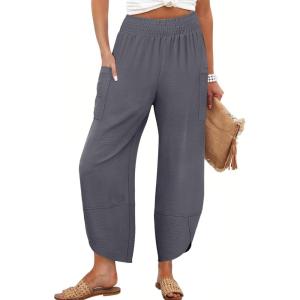 ANRABESS Womens Wide Leg Palazzo Capri Pants 2025 Summer Casual Loose High Waisted Lounge Flowy Cropped Beach Work Trousers(Grey)