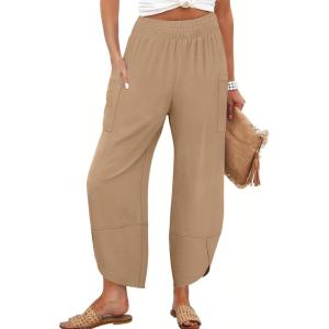 ANRABESS Womens Wide Leg Palazzo Capri Pants 2025 Summer Casual Loose High Waisted Lounge Flowy Cropped Beach Work Trousers(Khaki)