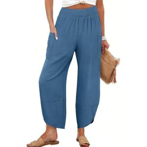 ANRABESS Womens Wide Leg Palazzo Capri Pants 2025 Summer Casual Loose High Waisted Lounge Flowy Cropped Beach Work Trousers(Lake Blue)