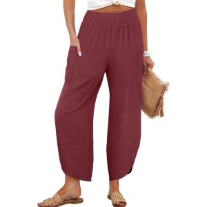 ANRABESS Womens Wide Leg Palazzo Capri Pants 2025 Summer Casual Loose High Waisted Lounge Flowy Cropped Beach Work Trousers(Rust Maroon)